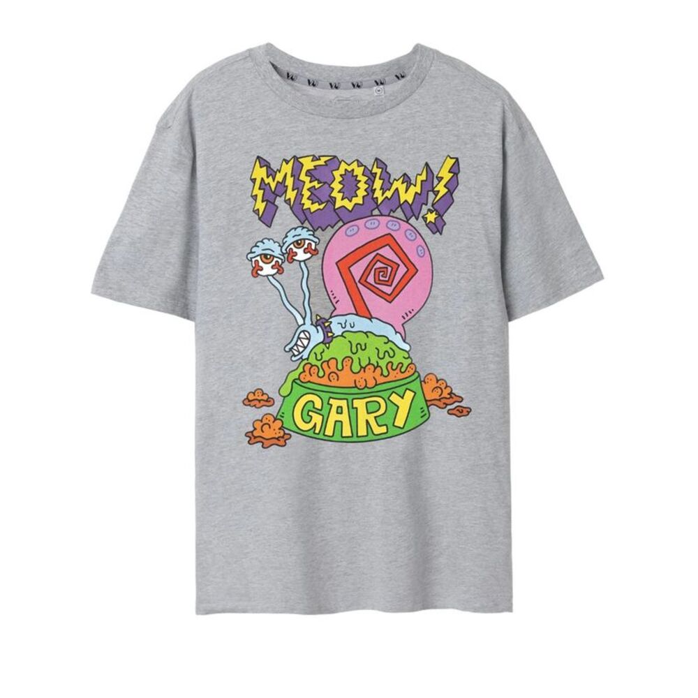 SpongeBob SquarePants Mens Meow Gary Marl T-Shirt / Gray